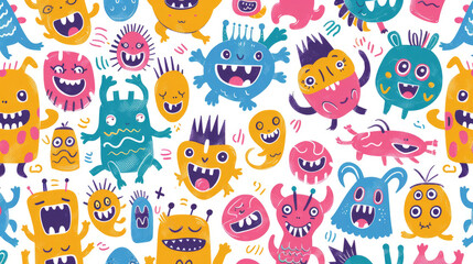 Fototapeta premium Smiling Cute Monster Doodles Vibrant and Cheerful Pattern with Happy Face