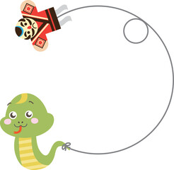 凧揚げをしながら走るかわいいヘビのフレーム