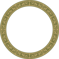 Native American vector round gold with green pattern. Geometric shapes in a circle. National ornament of the peoples of America, Maya, Aztecs, Incas
