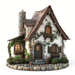 Fototapeta premium Charming Stone Cottage with Ivy and Flowers