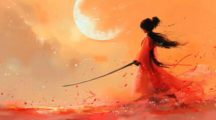 Illustration Anime Samurai abstract background