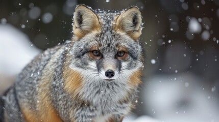 Obraz premium Close up Winter Image of Captive Grey Fox Playing in Snow