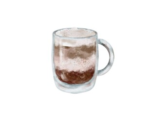 Iced coffee in a tall glass mug with ice cubes for a refreshing summer beverage