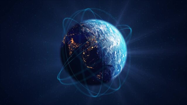 Abstract Digital Globe Technology world internet access Network connection innovation Location, Virtual planet Earth particles lines. big data. matrix cyber big data analytic artificial intelligent