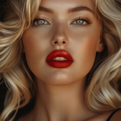  beautiful blonde woman with beautiful makeup with red lipstick 