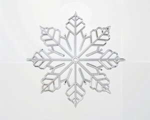 Intricate silver snowflake decoration on a white background, perfect for winter holiday themes and festive decorations.