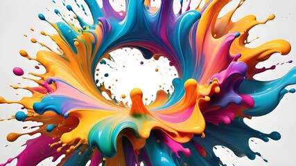 Abstract circle liquid motion flow explosion. Curved wave colorful pattern with paint drops on white background