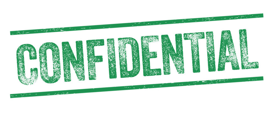 Confidential Green Watermark Stamp isolated on transparent background. Text caption between parallel lines with grunge design style. 
