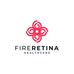 cross with fire and retina for eye treatment and healthcare logo 