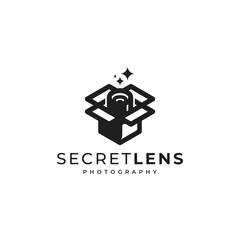 camera lens in box for photography logo