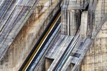 Detail of the water flowing down the spillway at the Hells Canyon Dam on the Oregon Idaho border