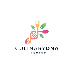 spoon and fork with leave and DNA for food and culinary logo