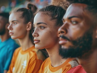 Focused athletes on the sidelines, ready for the game. Determined expressions highlight team spirit and anticipation.