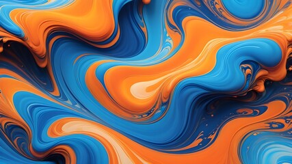 Obraz premium Spectacular image of blue and orange liquid ink churning together, with a realistic texture and great quality. Digital art 3D illustration.