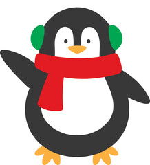 Penguin flat character celebrating a christmas party
