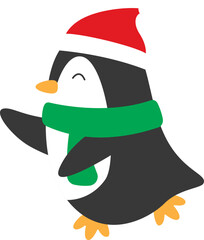Penguin flat character celebrating a christmas party