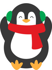Penguin flat character celebrating a christmas party