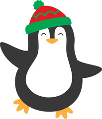 Penguin flat character celebrating a christmas party