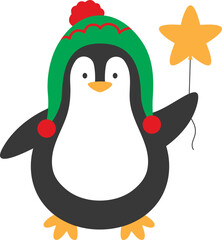 Penguin flat character celebrating a christmas party