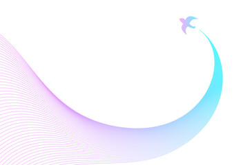空を自由に飛ぶ鳥と青と紫のグラデーションが美しい軌跡のイラスト