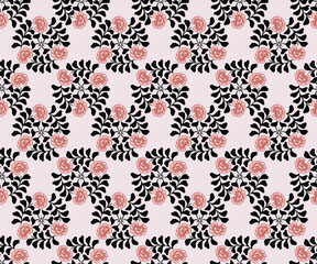 Japanese Flower Leaf Branch Circle Vector Seamless Pattern