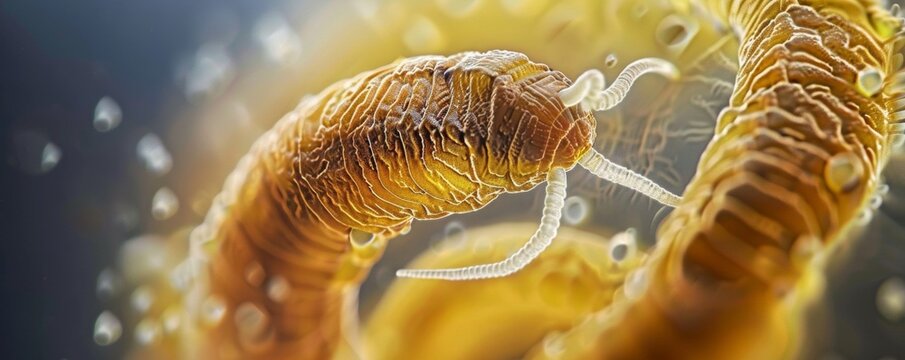 Microscopic images of nematode worms reveal the detailed structure of this common roundworm.