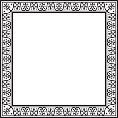Vector square black monochrome border, frame, Pompeii. Rectangle Neopolitan ornament. Art of Ancient Rome. Template for stained glas