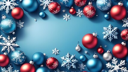 blue christmas background with snowflakes and christmas balls