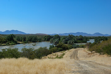 Kunene is a river in Southern Africa. It flows from the Angola highlands southwards to the border with Namibia. Drone photo