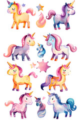 Colorful cartoon unicorns
