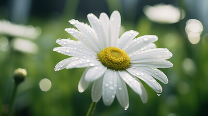 Obraz premium daisy flower portrait in the garden with dew