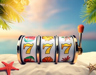 summer themed 3d casino slots machine reel

