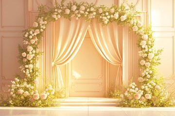 Romantic Wedding Ceremony Arch Decorated with Creamy Roses