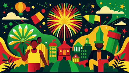 Obraz premium Group Of People Celebrating Juneteenth With Red yellow and Green Colors 