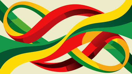 Obraz premium Red, yellow, and green ribbons swirling and intertwining, symbolizing Juneteenth's message of unity and connection 