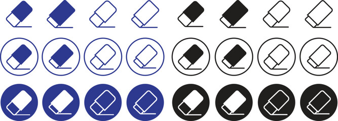 Set of Rubber Eraser icons. Drawing tools flat icons can be used for presentation templates, web and mobile phone apps. Art supplies icons with editable stock isolated on transparent background.