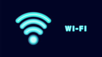 WiFi symbols neon effect dark background.
