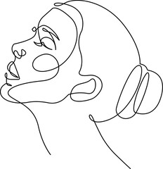 Woman Head Continuous One Line Vector Drawing. Style Template with Abstract Female Face. Modern Minimalist Simple Linear Style. Beauty Fashion Design