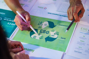 close up hand brainstorming about esg environment social governance sustainable planning