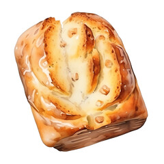 Freshly baked pastry with a golden brown crust and a sweet glaze, perfect for breakfast or a treat. Isolated on a white background.