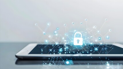 Naklejka premium Secure Mobile Technology with Holographic Network Overlay for Data Protection