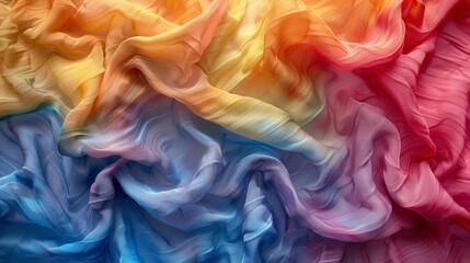 Obraz premium Vibrant Colorful Fabric Background with Flowing Textures in Rainbow Hues, Perfect for Design, Fashion, and Art Projects