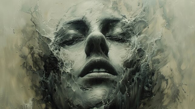 abstract background of woman face and smokes. Mental health, depression, stress, overwork, anxiety issues concept