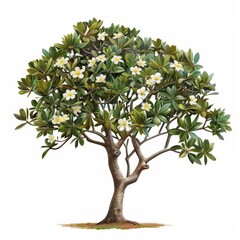 Fototapeta premium Serene Frangipani Tree Painting with Sculptural Branches on White Background