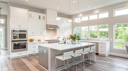 Fototapeta premium A sleek and modern kitchen featuring contemporary design elements.