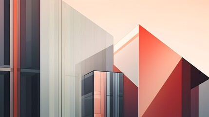 Streamlined Minimalist Architectural Compositions with Geometric Lines and Muted Vintage Color Palette