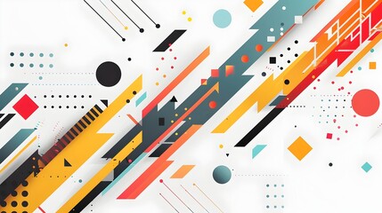 Fototapeta premium Vibrant Geometric Diagonal Arrow with Colorful Overlapping Patterns on White Background