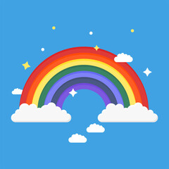 Beautiful Rainbow Design with White Clouds