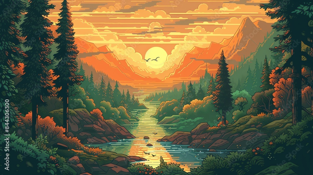 Wall mural sunset in the mountains