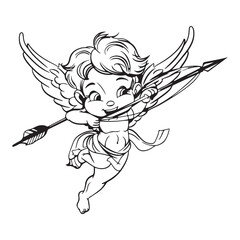 Drawing of cupid design, black vector illustration on white background